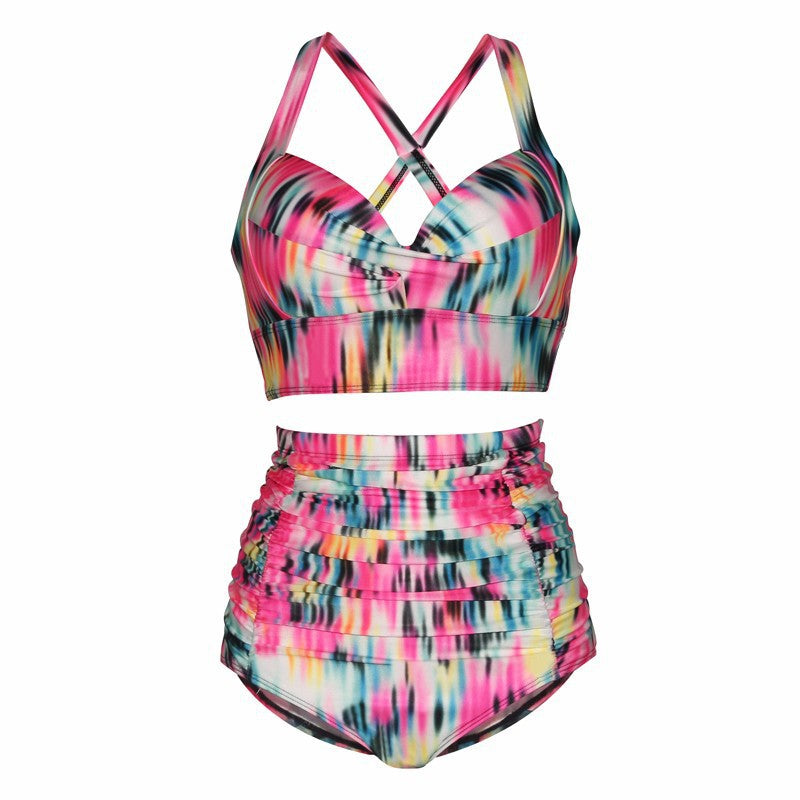 Two-piece solid-color swimsuit