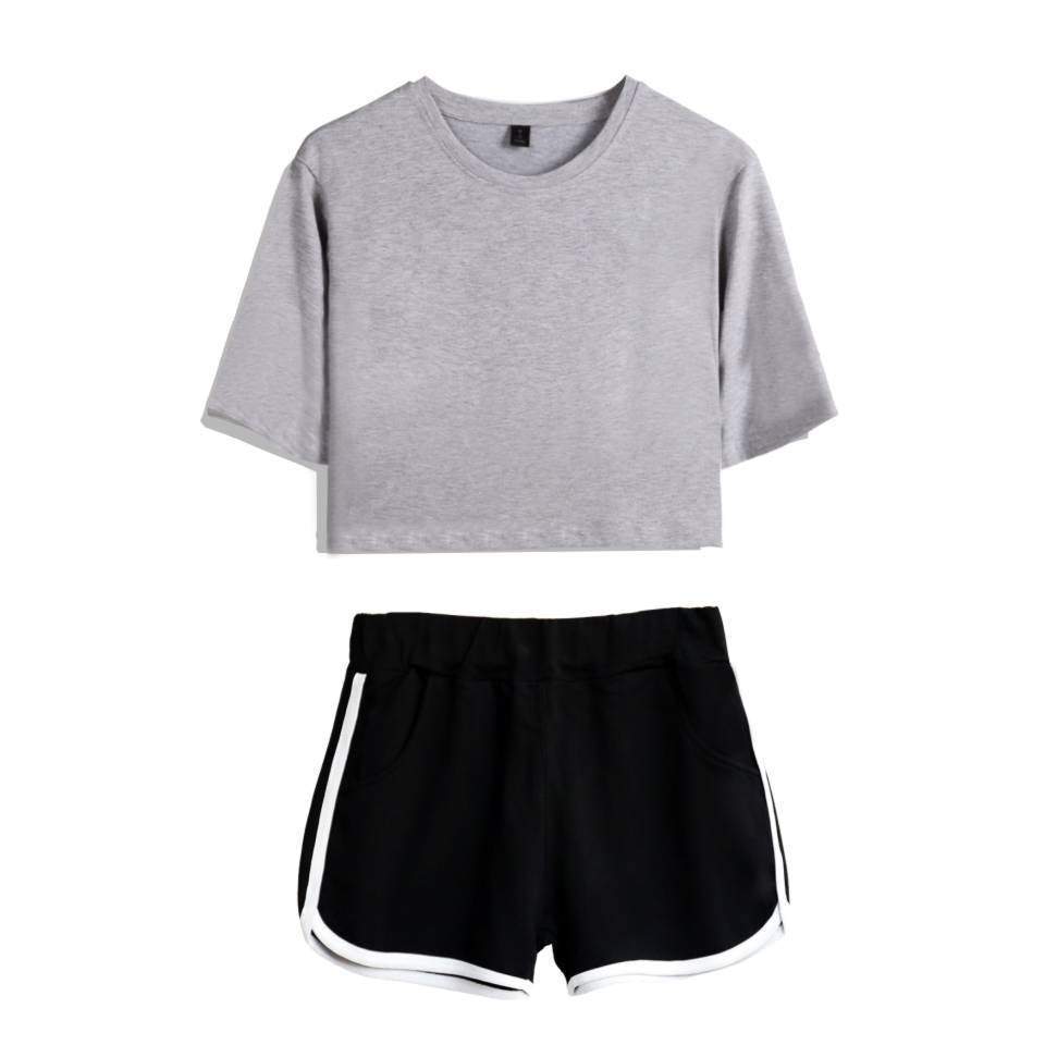 Summer Dance Costume Set Navel Short-sleeved T-shirt Solid Color Shorts Set