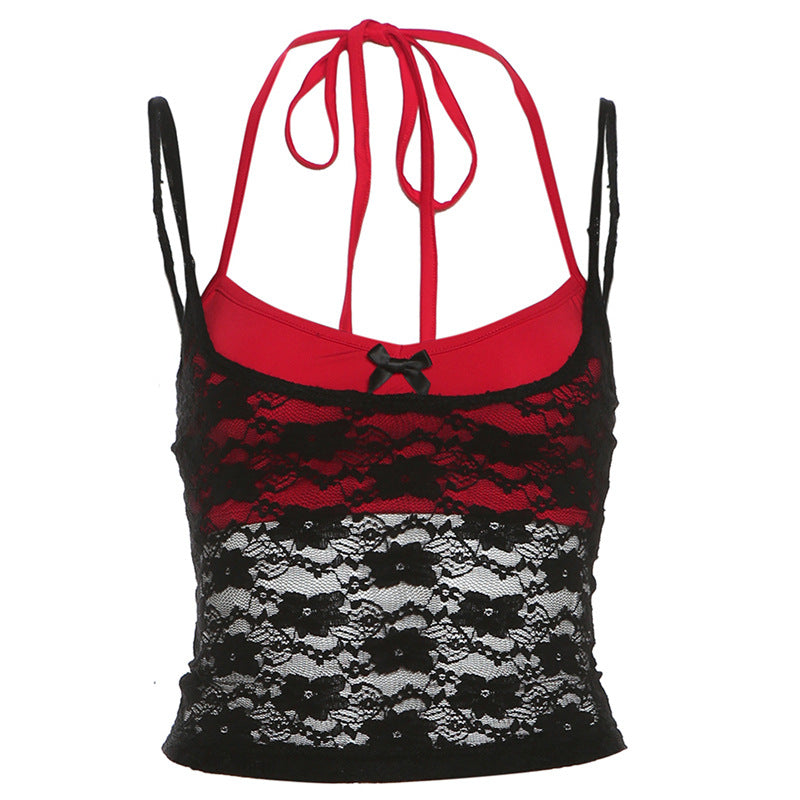 Net fabric halter top in solid color