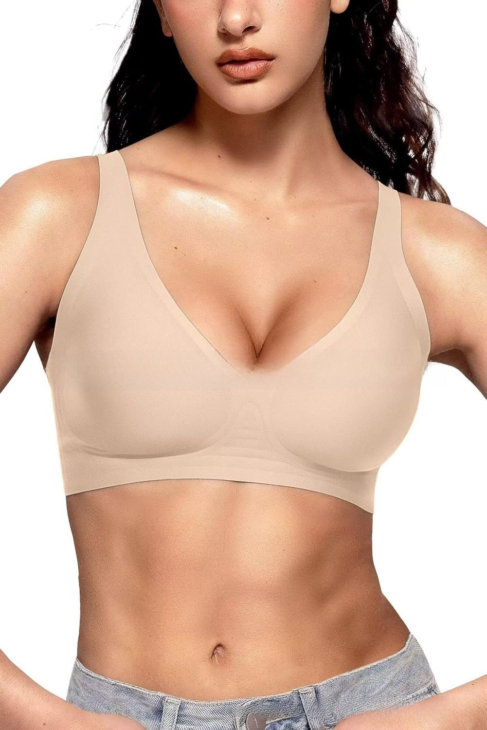 Vertvie Womens Wireless Seamless Bras Deep V No Underwire