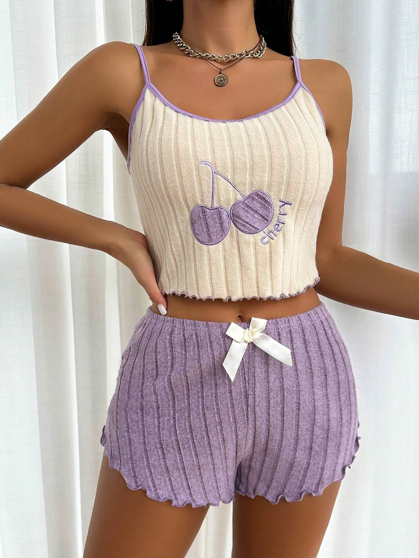Embroidered halter top and shorts set