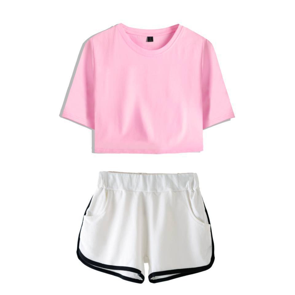 Summer Dance Costume Set Navel Short-sleeved T-shirt Solid Color Shorts Set