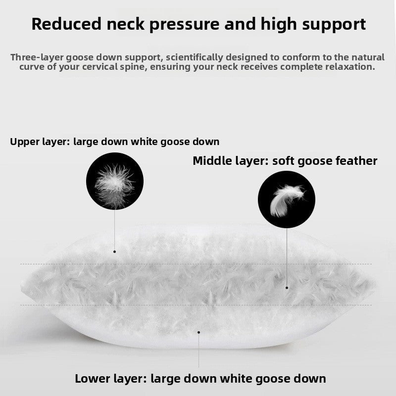 Soft White Goose Down Pillow for Cervical Support and Sleep