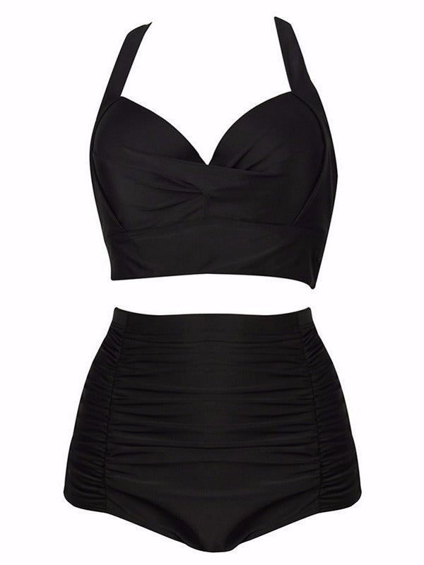 Two-piece solid-color swimsuit