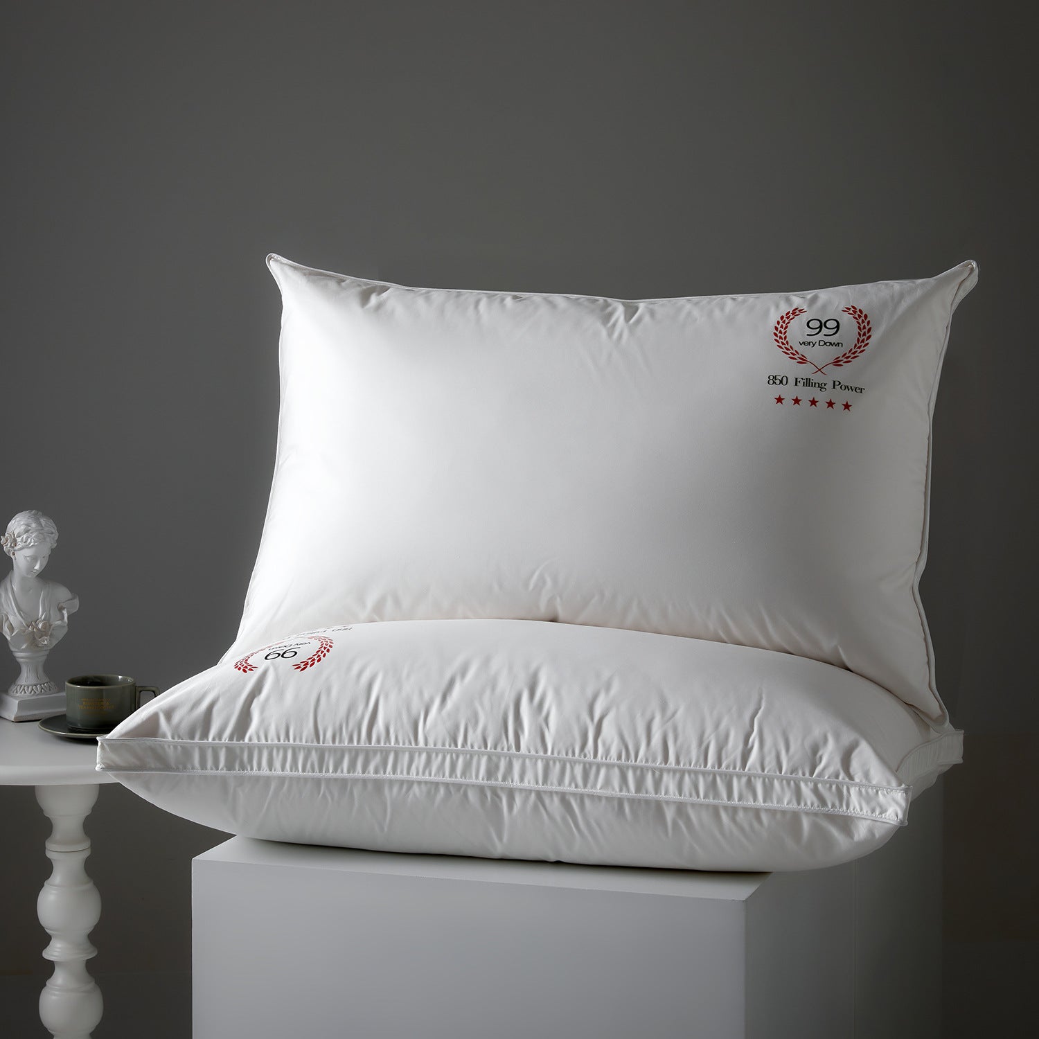 Soft White Goose Down Pillow for Cervical Support and Sleep