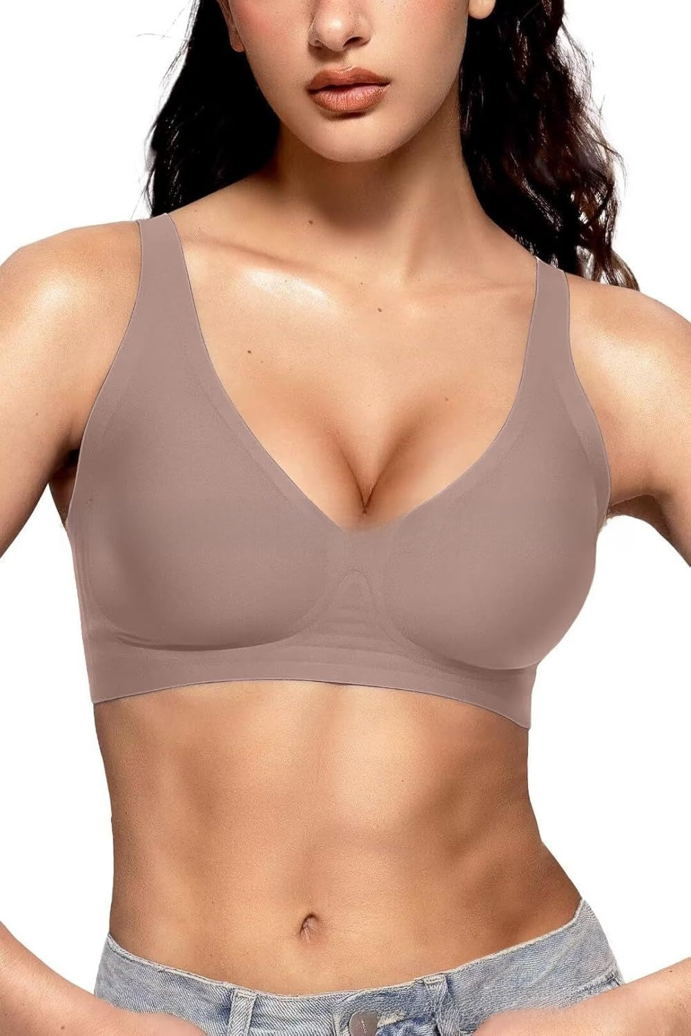 Vertvie Womens Wireless Seamless Bras Deep V No Underwire