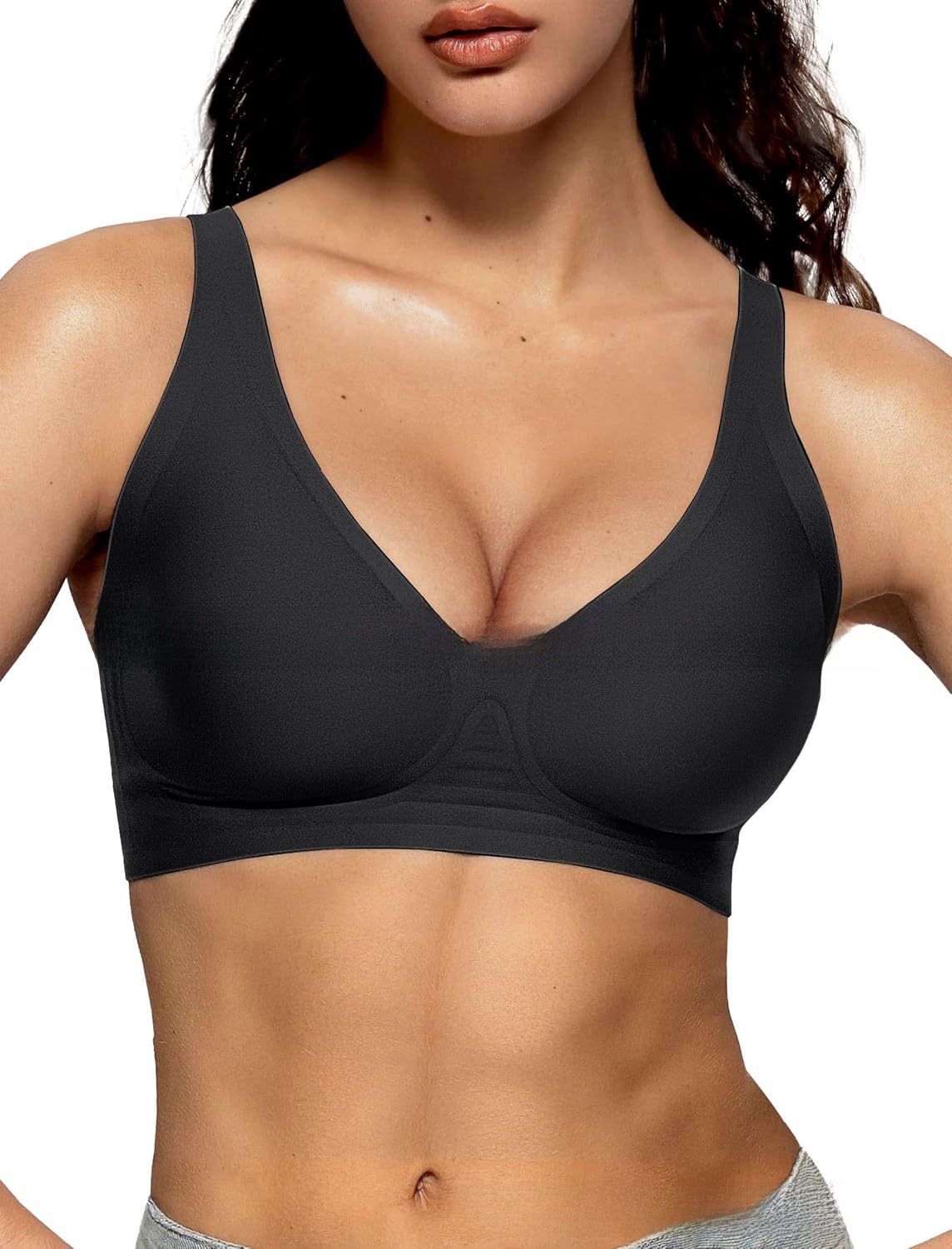 Vertvie Womens Wireless Seamless Bras Deep V No Underwire