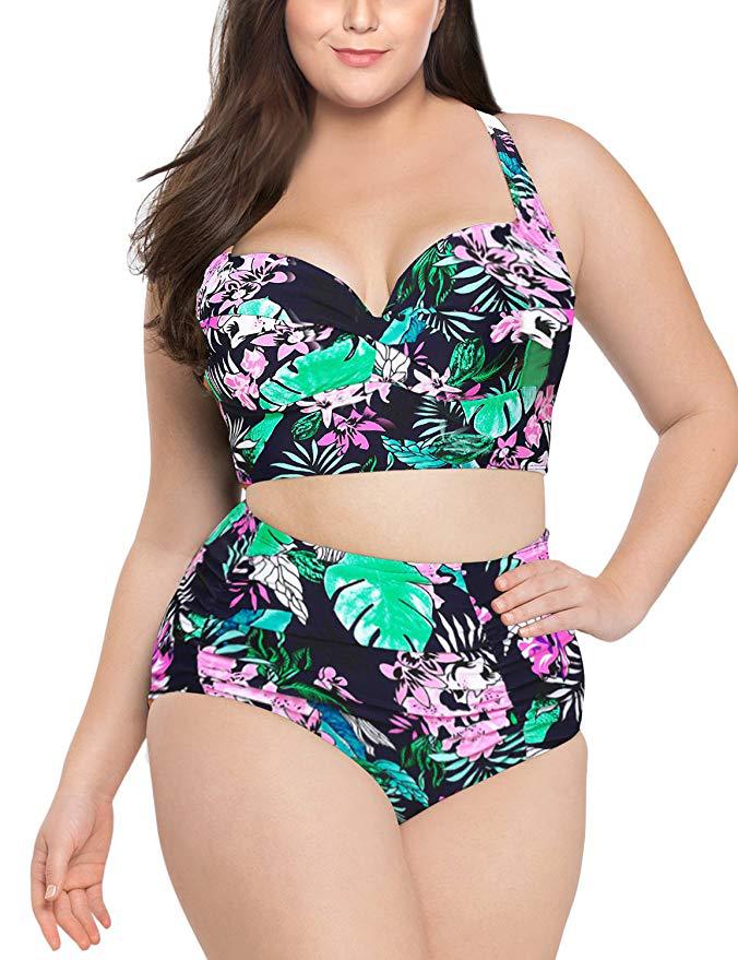 Two-piece solid-color swimsuit