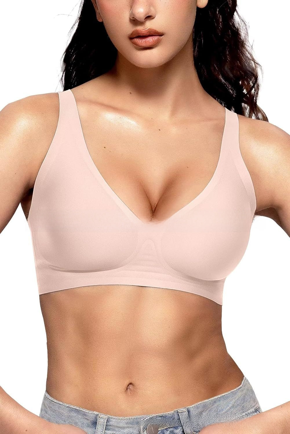 Vertvie Womens Wireless Seamless Bras Deep V No Underwire