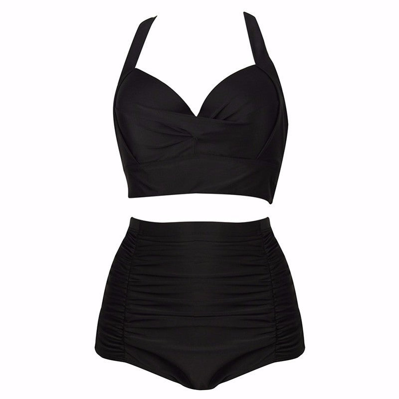Two-piece solid-color swimsuit
