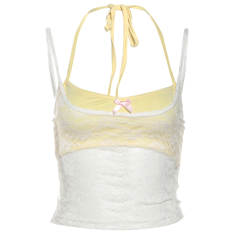 Net fabric halter top in solid color