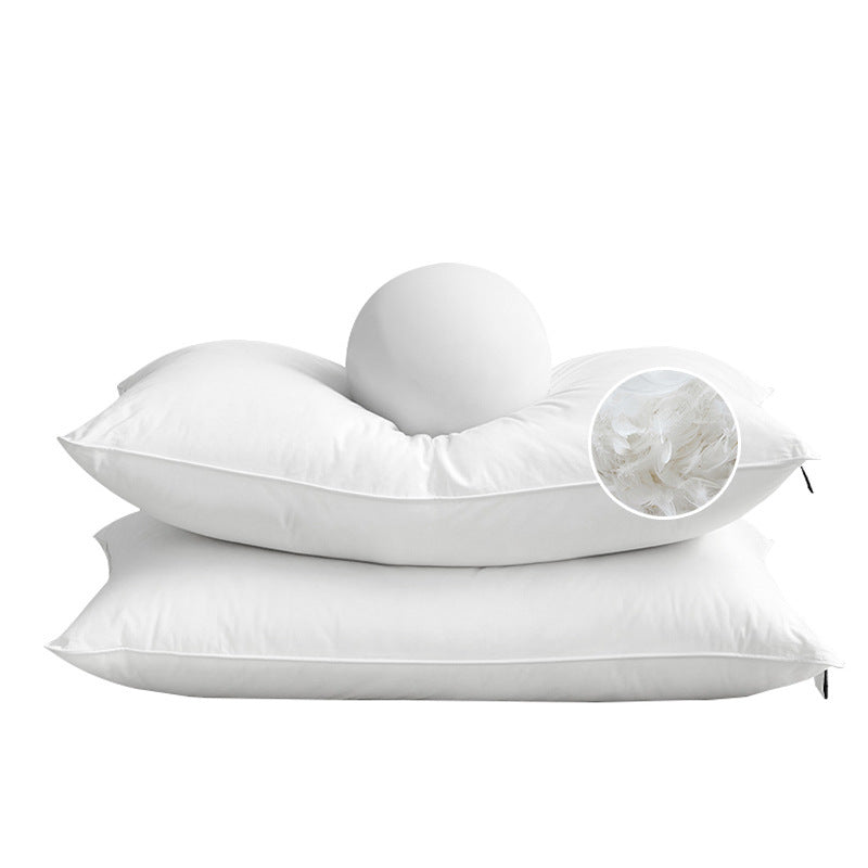 White Goose Feather Pillow with Cotton Cover for Cervical Support