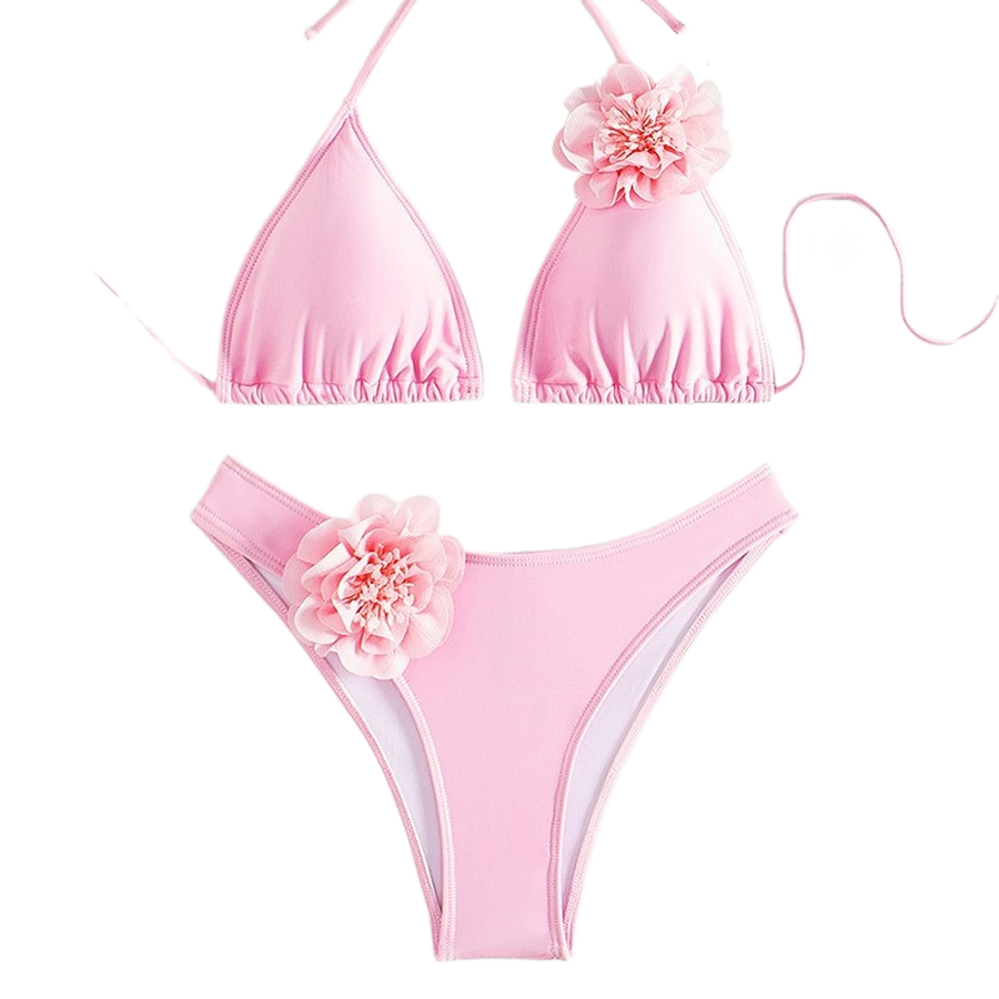 Solid Color Sexy Three-Dimensional Flower Bikini