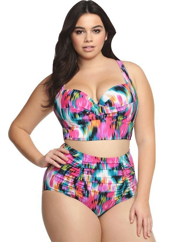 Two-piece solid-color swimsuit
