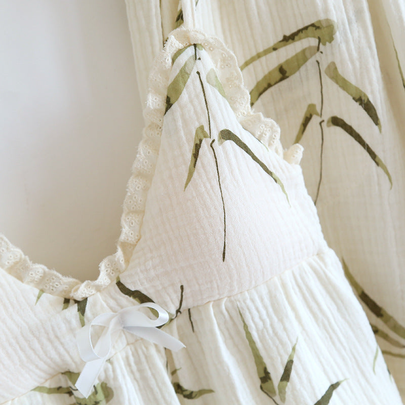 Women's Cotton Three-Piece Pajama Set with Built-in Chest Pad