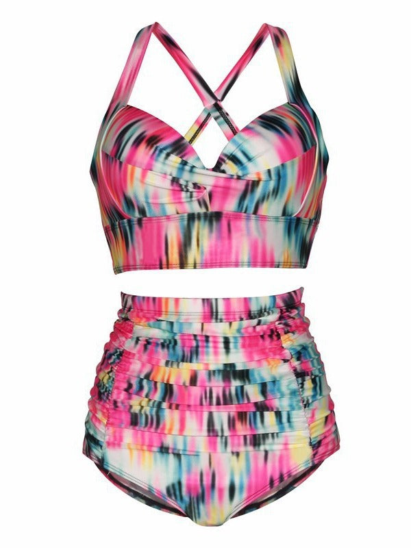 Two-piece solid-color swimsuit