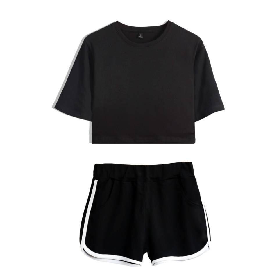 Summer Dance Costume Set Navel Short-sleeved T-shirt Solid Color Shorts Set