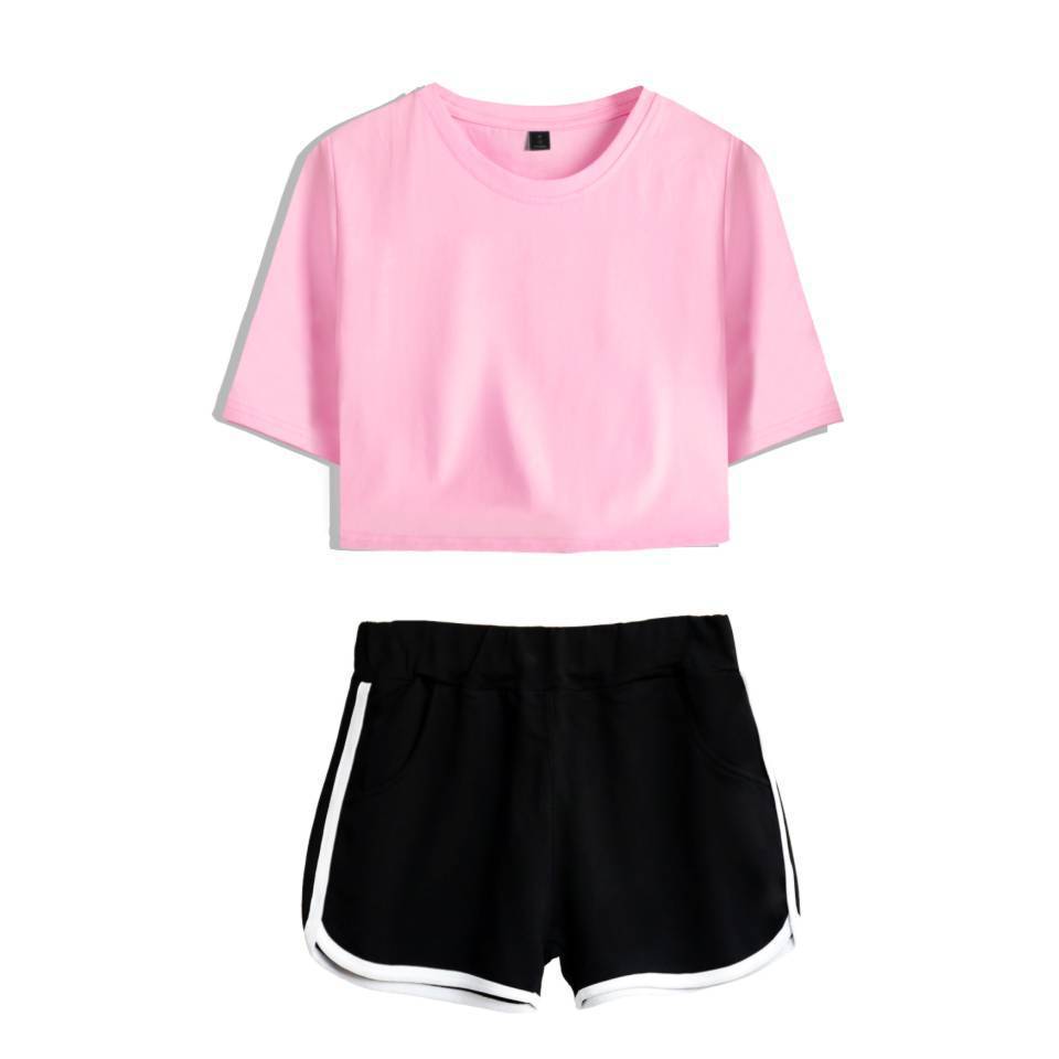 Summer Dance Costume Set Navel Short-sleeved T-shirt Solid Color Shorts Set